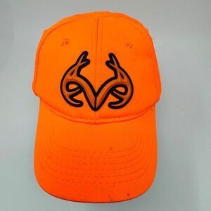 Realtree Blaze Orange Hunting Hat Adjustable Hook and Loop Antler Logo Cap